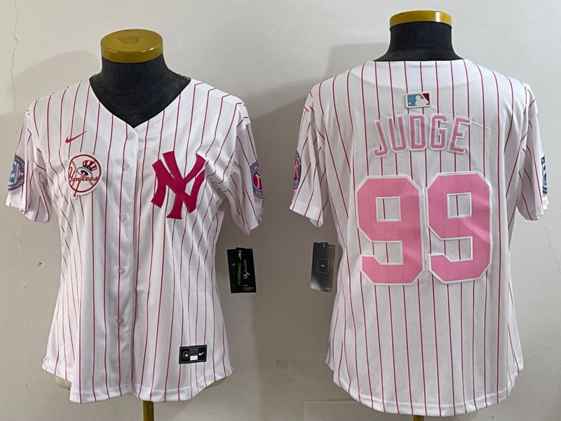 Women 2025 New York Yankees #99 Judge White Stripe Joint Name Nike MLB Jersey style 6206